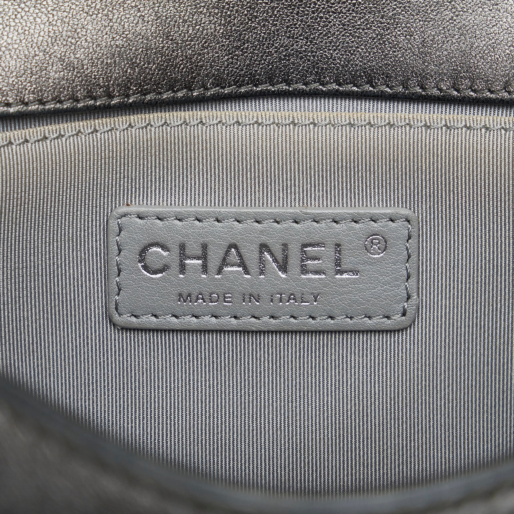 Chanel | Pre-Owned Old Medium Quilted Perforated Metallic Lambskin Boy Flap | Gray