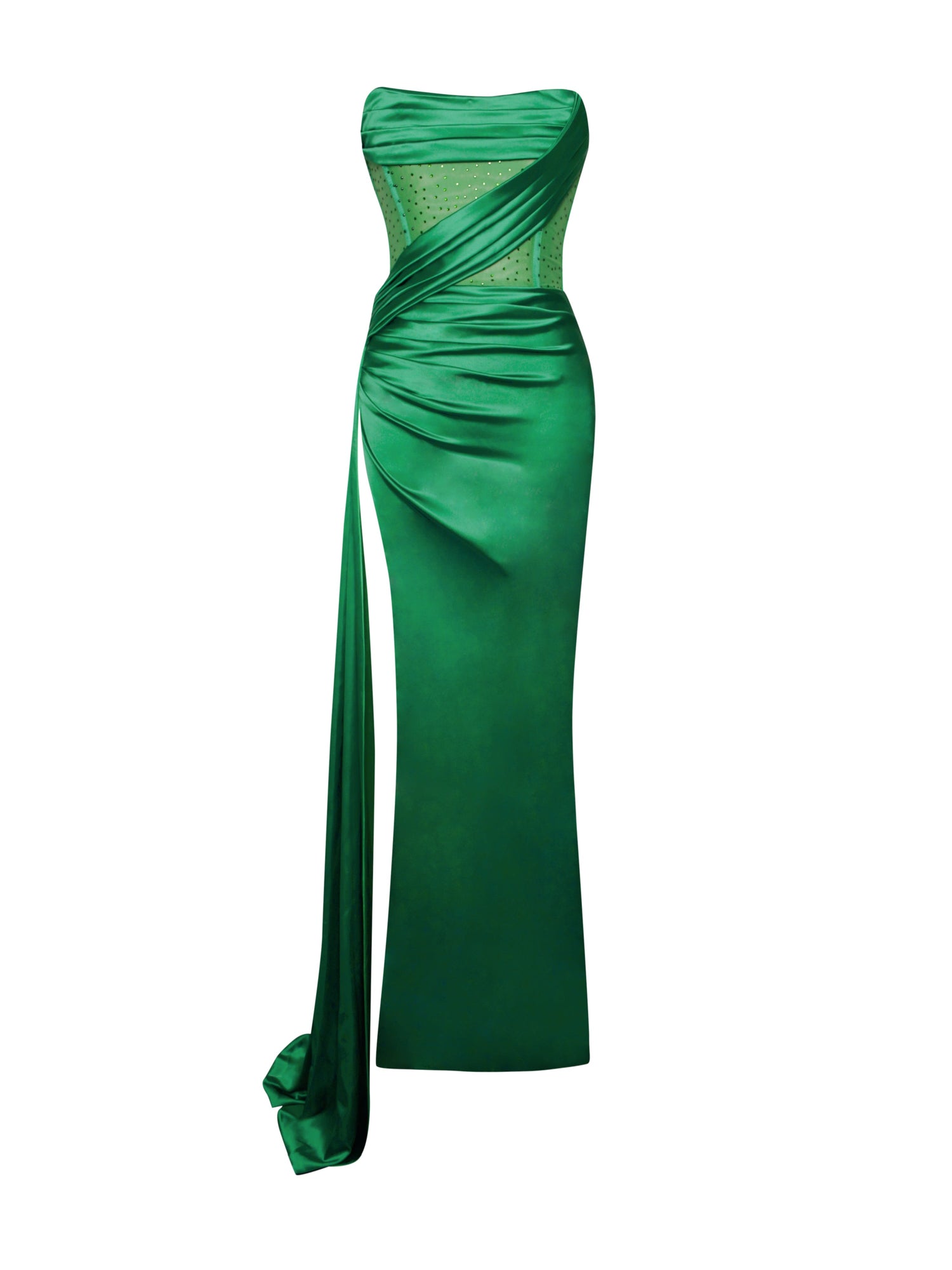 Holly Crystallized Corset High Slit Satin Gown | Green