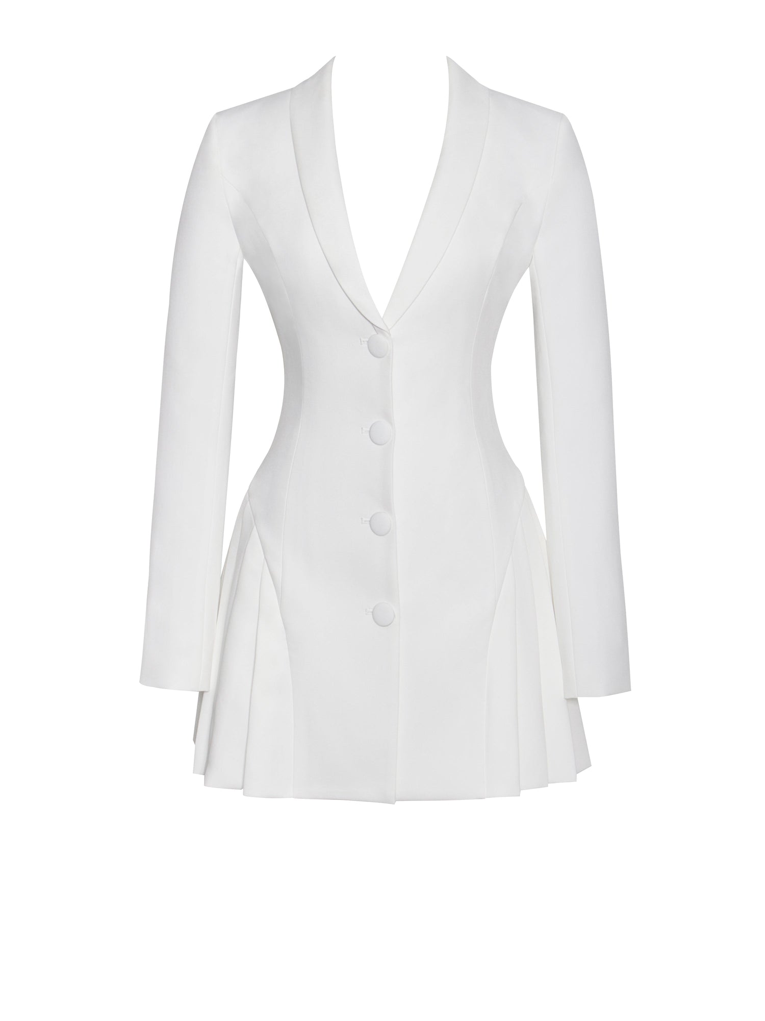 Delia Blazer Dress with Pleated Detail | White