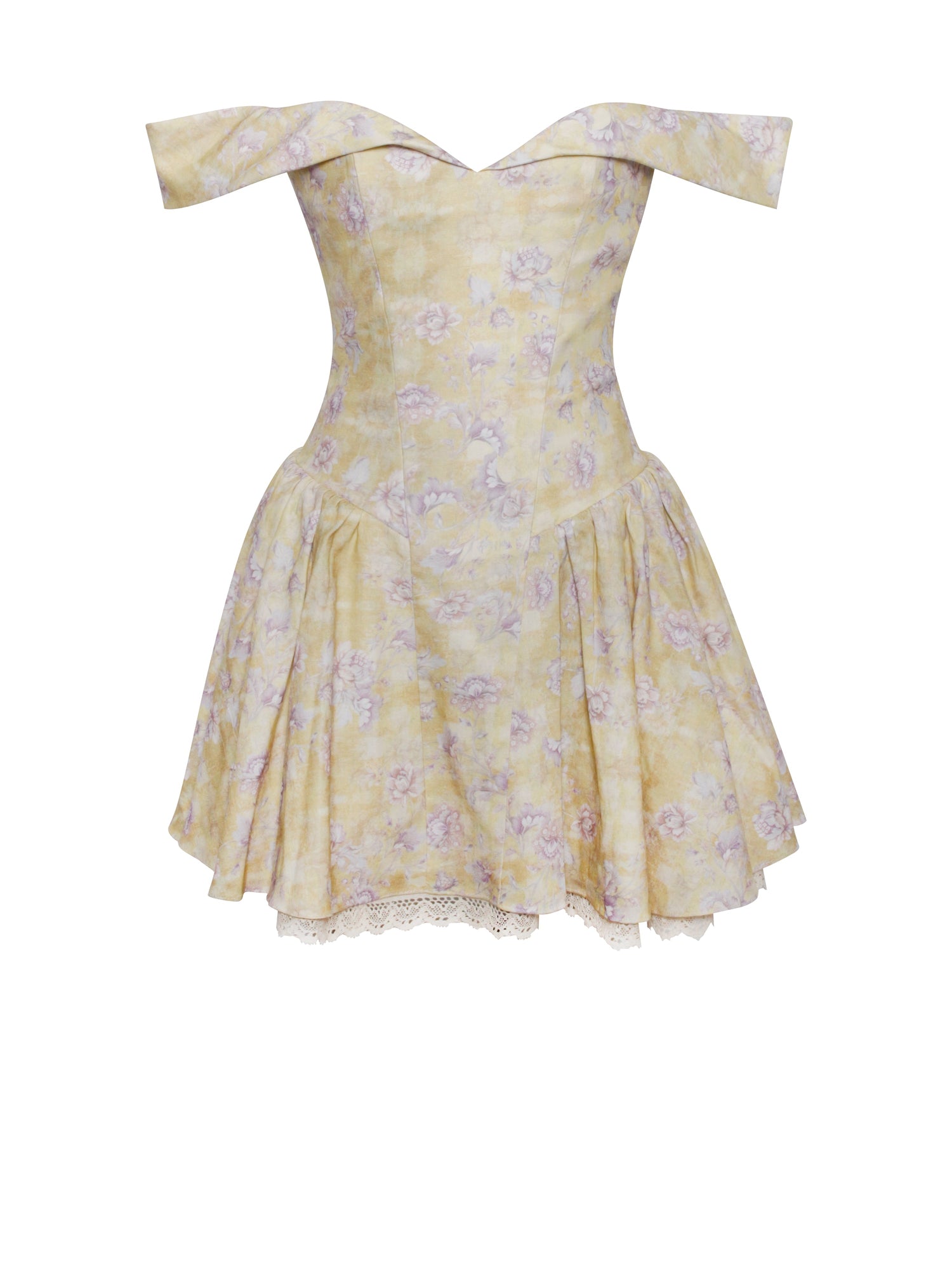 Oana Linen Collared Off Shoulder Mini Dress | Floral Print