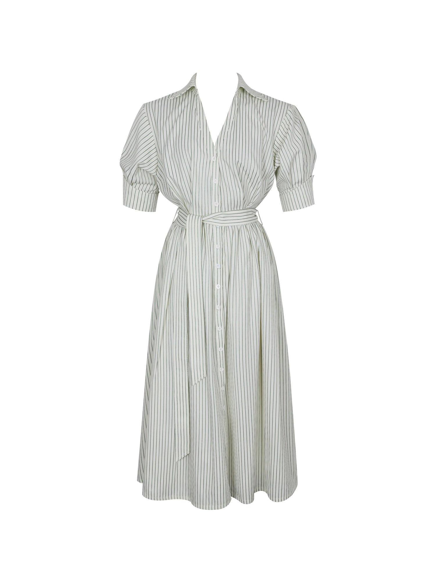 Danica Bamboo Poplin Striped Shirt Midi Dress | Pine Green