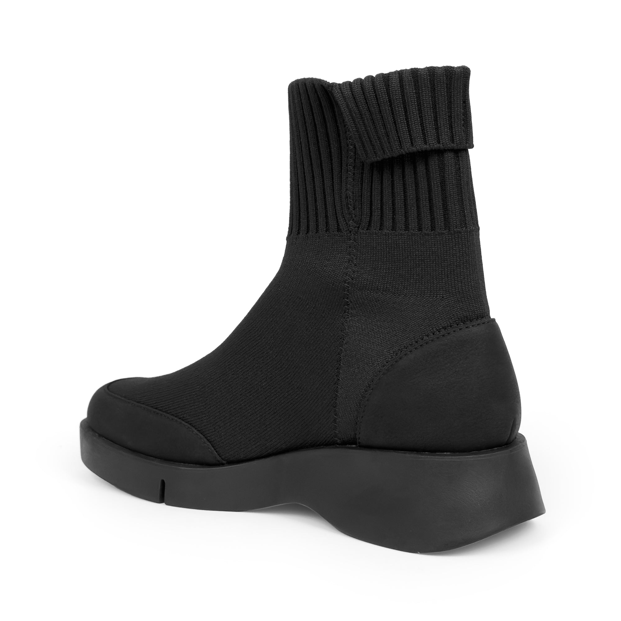 Flame Bootie Flatform | Black Knit/Faux Tumbled Nubuck
