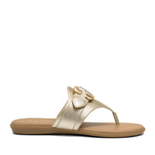 Glitz Sandal Flat | Soft Gold Faux Metallic Saffiano
