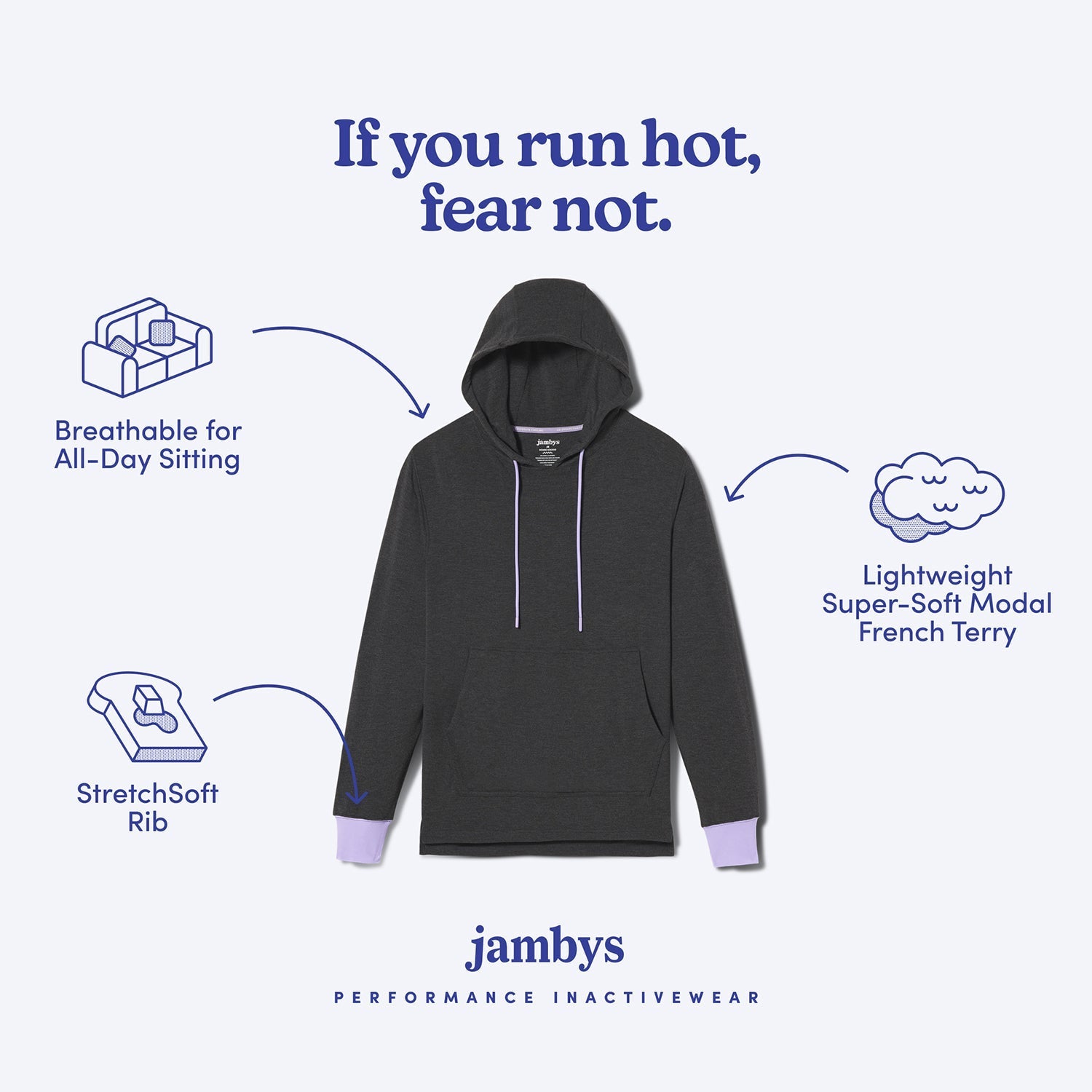 Modal French Terry House Hoodie | Gray/Lavender