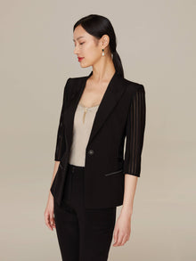 Sheer Pleated Sleeve Blazer | Black