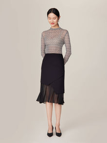 Sheer Layered Hem Midi Skirt | Black