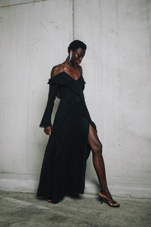 Paragon Maxi Silk Ruffle Dress | Black