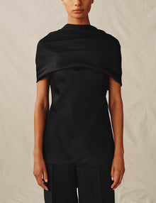 Womens | The Knotted Satin Top | Black
