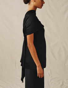 Womens | The Knotted Satin Top | Black