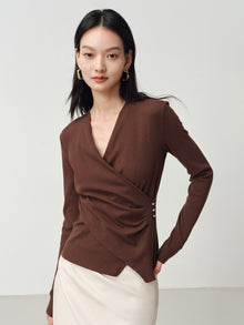 V-Neck Slim-Fit Slimming Top | Brown