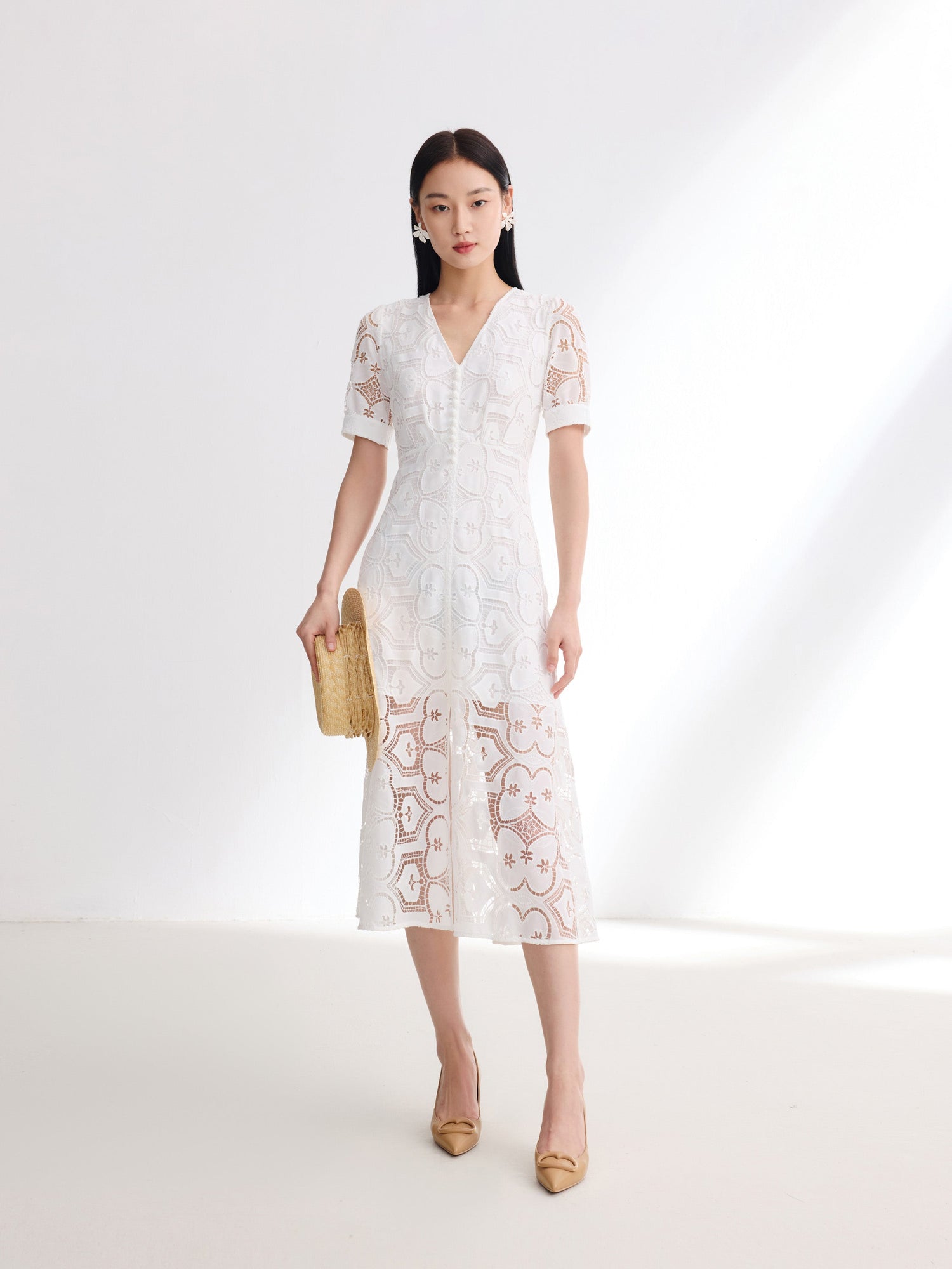 V-Neck Dress | White