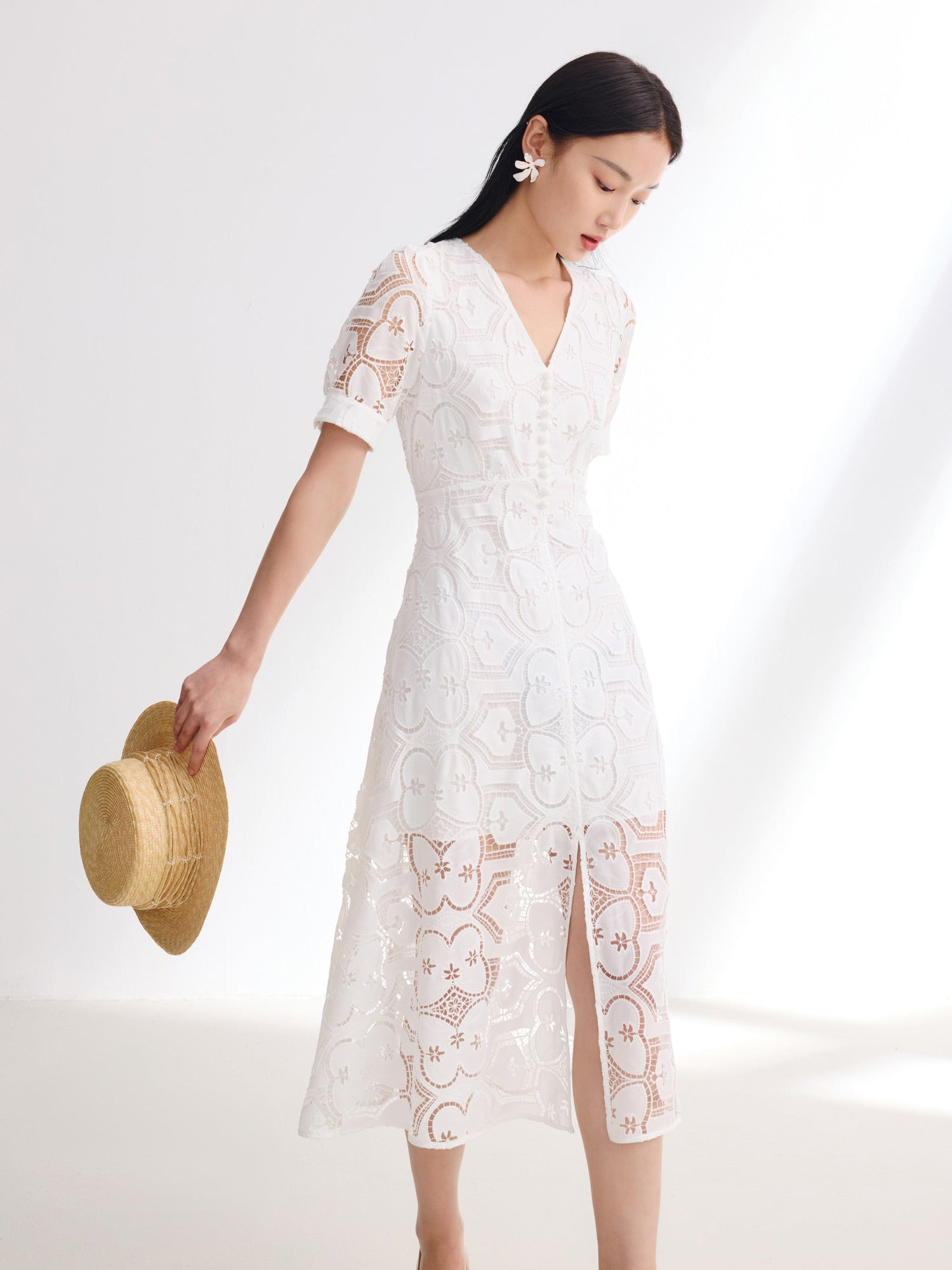 V-Neck Dress | White