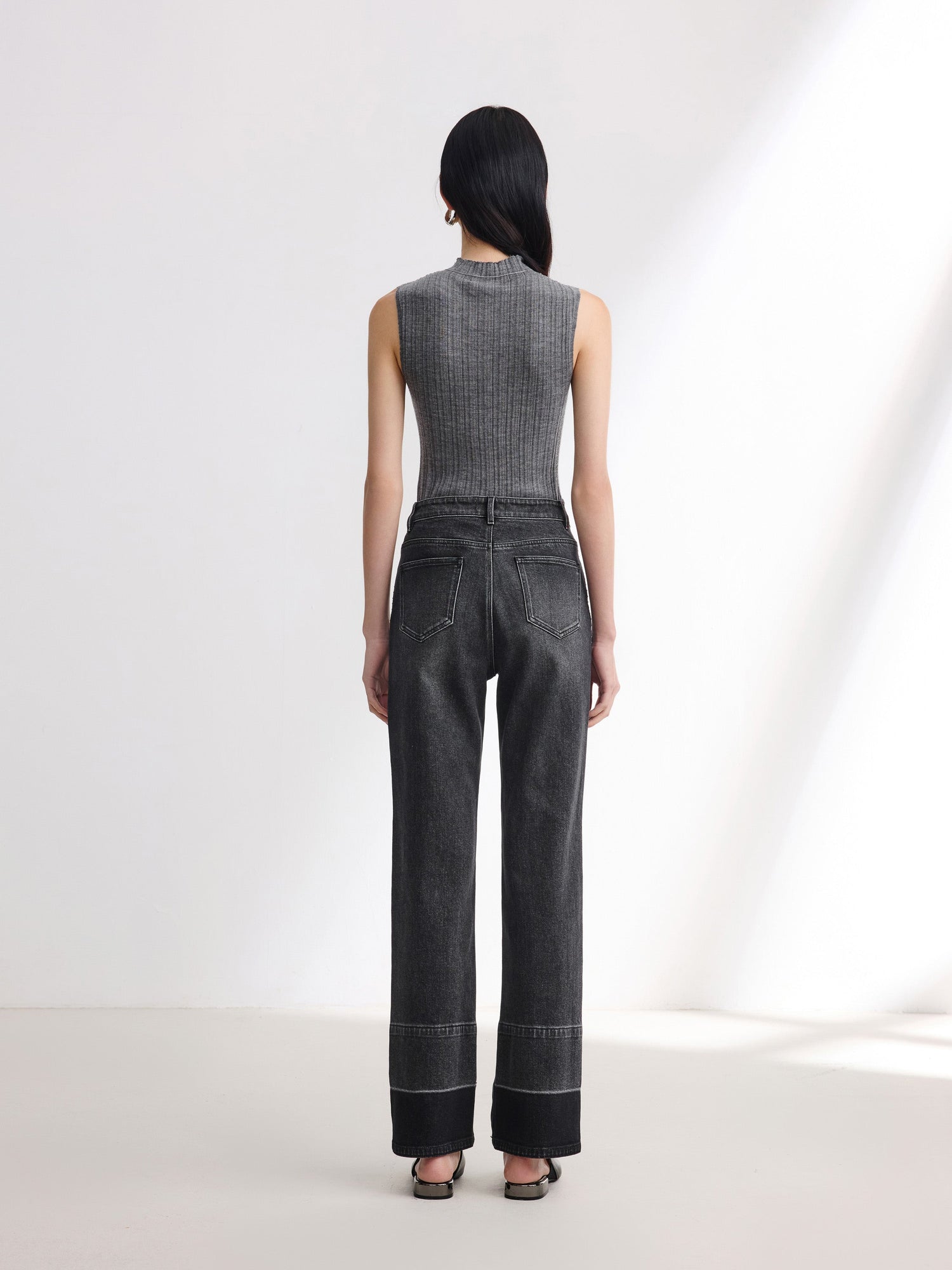 Dark-Wash Straight Leg Pants | Black