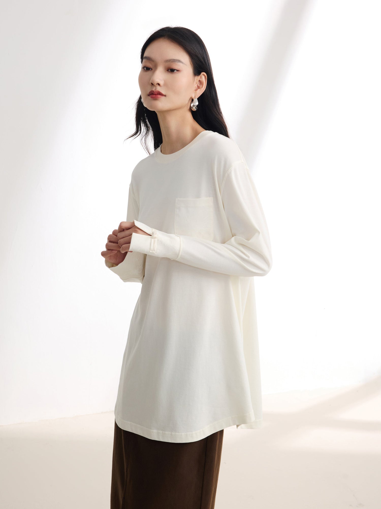 Loose-Fit Long Sleeve Tee | White