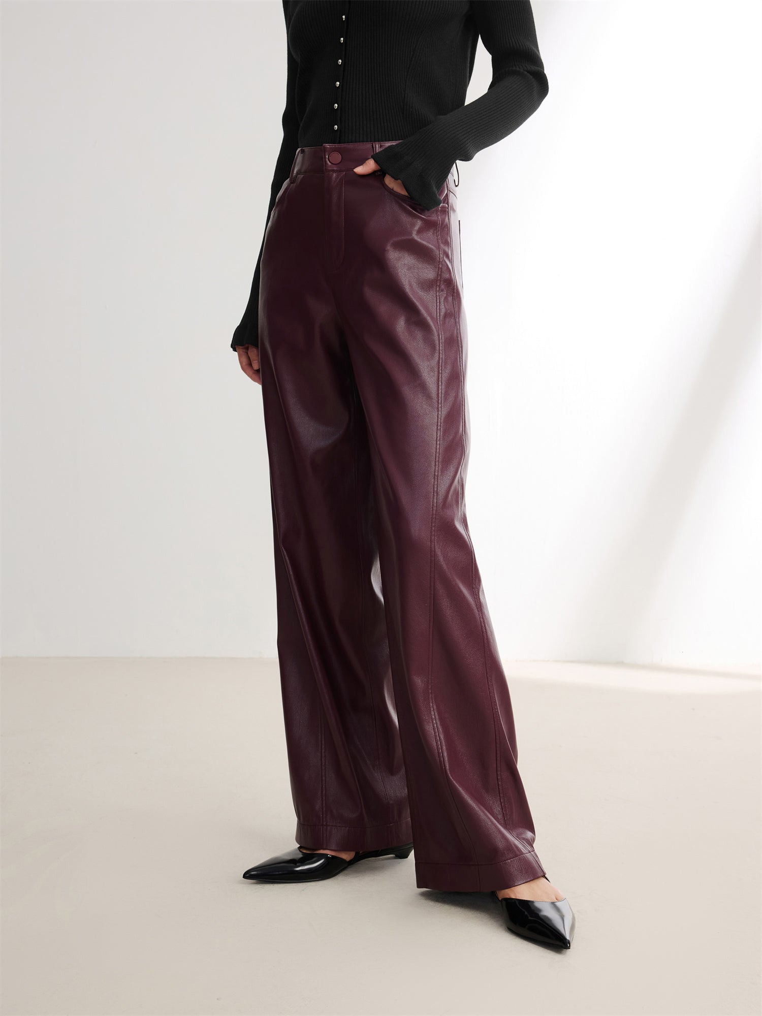 Faux Leather Pant | Wine Red