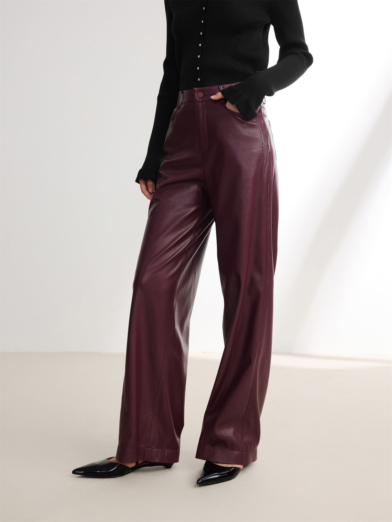 Faux Leather Pant | Wine Red