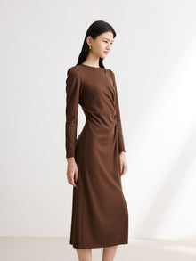 Wool Waist-Defining Dress | Brown