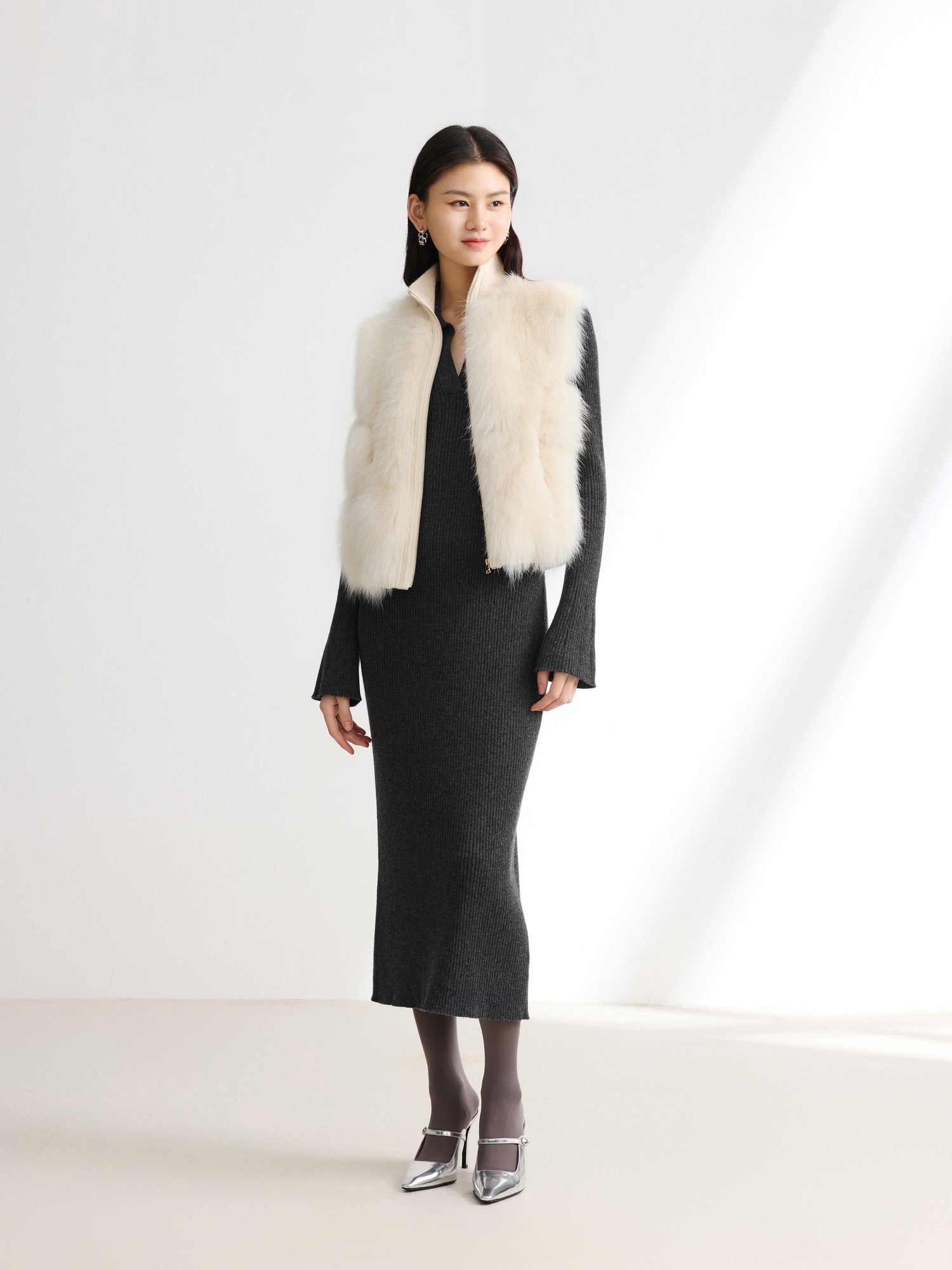 Sheep Wool & Cashmere Blend Vest | White