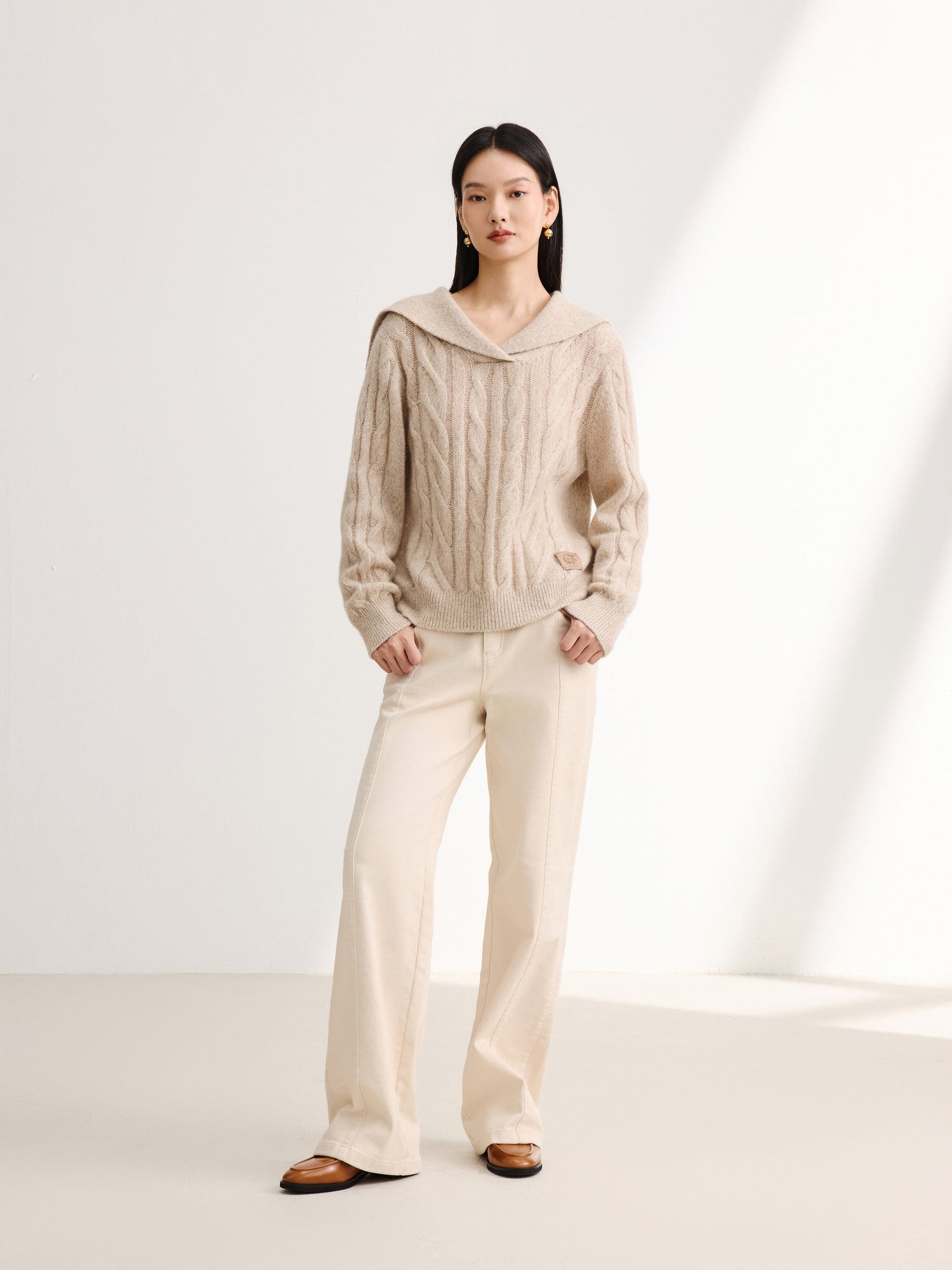 High-Waisted Wide-Leg Jean | Beige