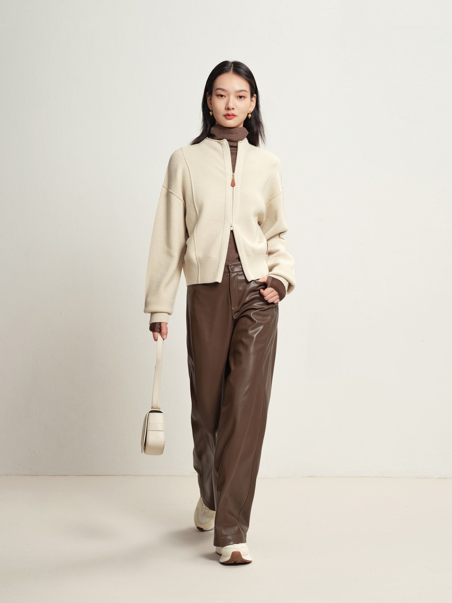 Turtleneck Knit Top | Heather Brown