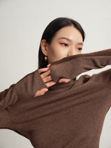 Turtleneck Knit Top | Heather Brown