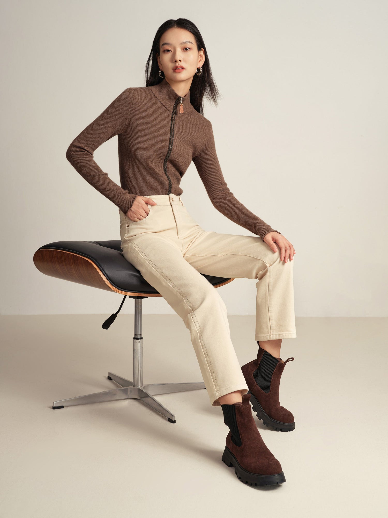 High-Waisted Straight-Leg Jean | Beige