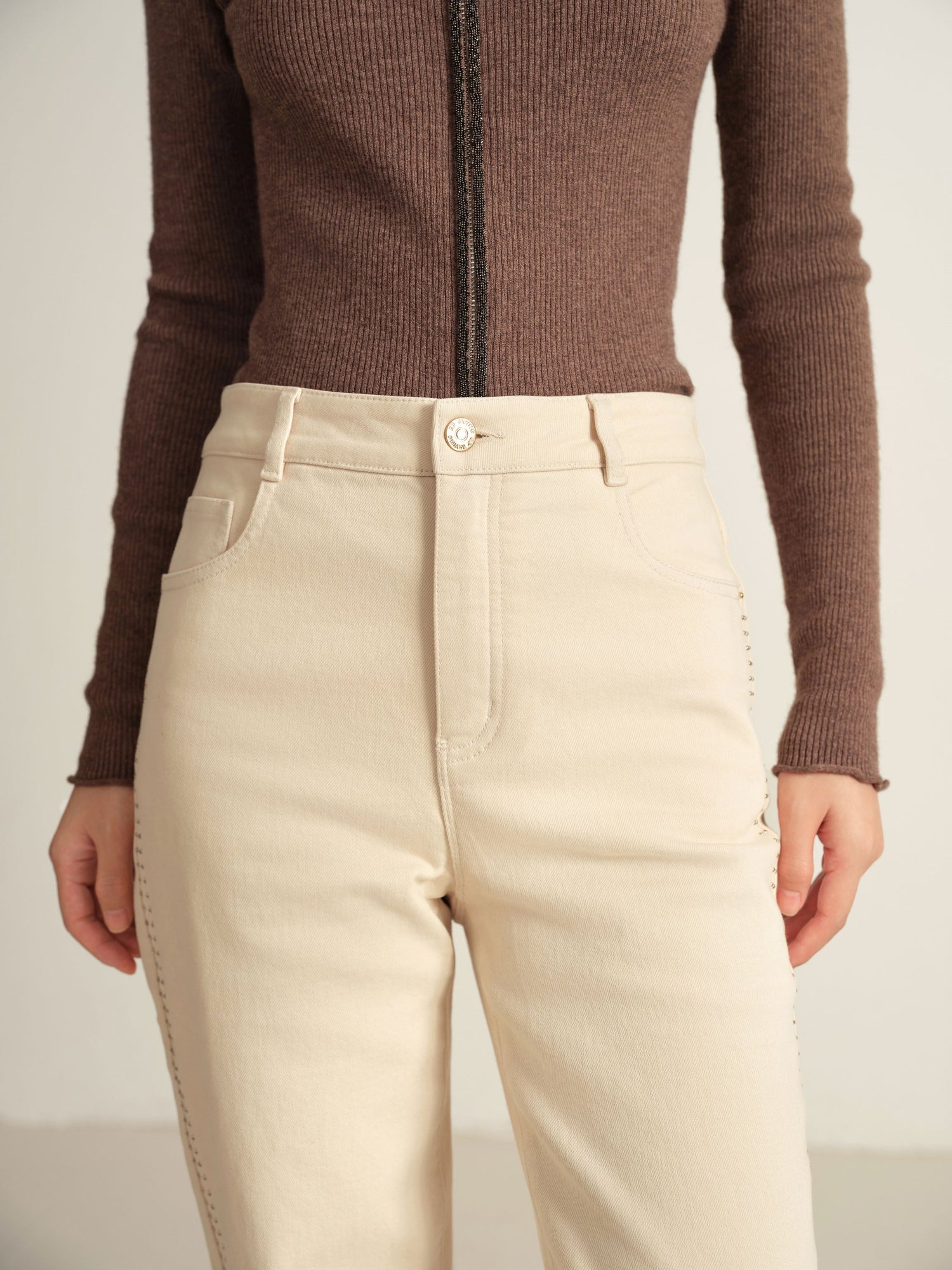High-Waisted Straight-Leg Jean | Beige