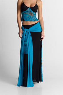 Marina Maxi Skirt Print | Black/Blue Floral Print
