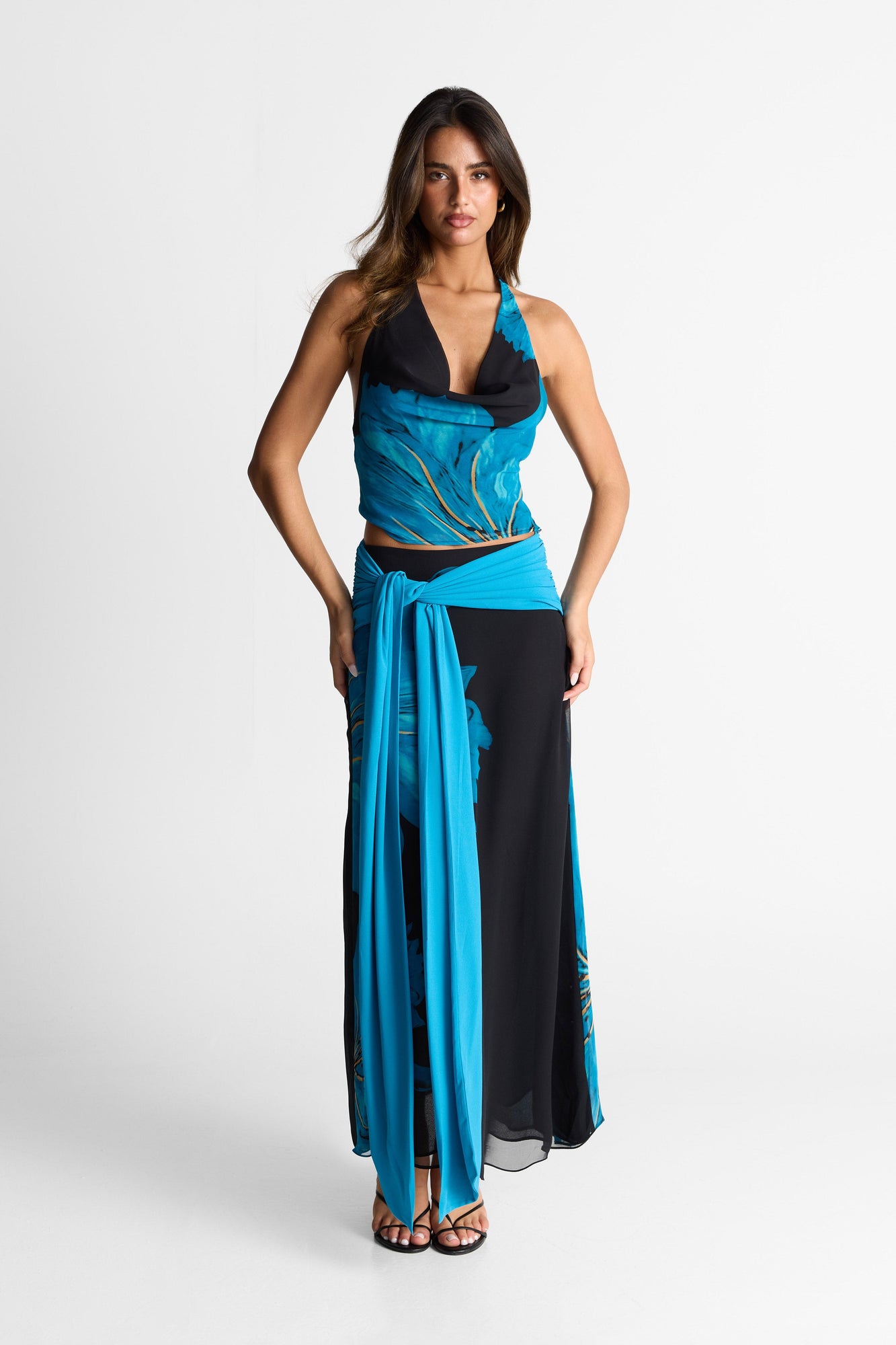 Marina Maxi Skirt Print | Black/Blue Floral Print