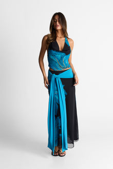 Marina Maxi Skirt Print | Black/Blue Floral Print