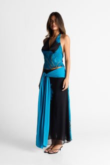 Marina Maxi Skirt Print | Black/Blue Floral Print
