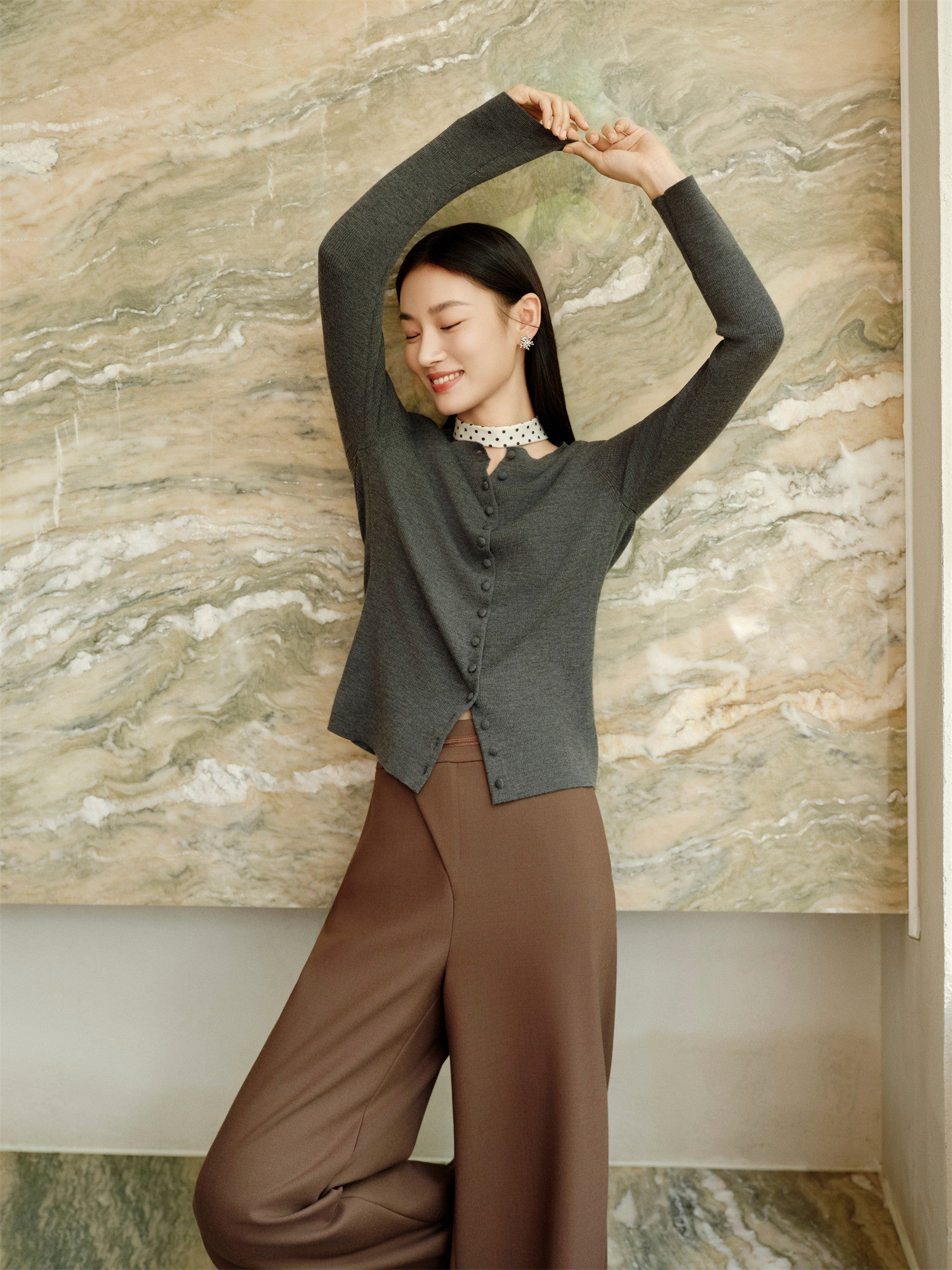 Pure Wool Knit Cardigan | Grey