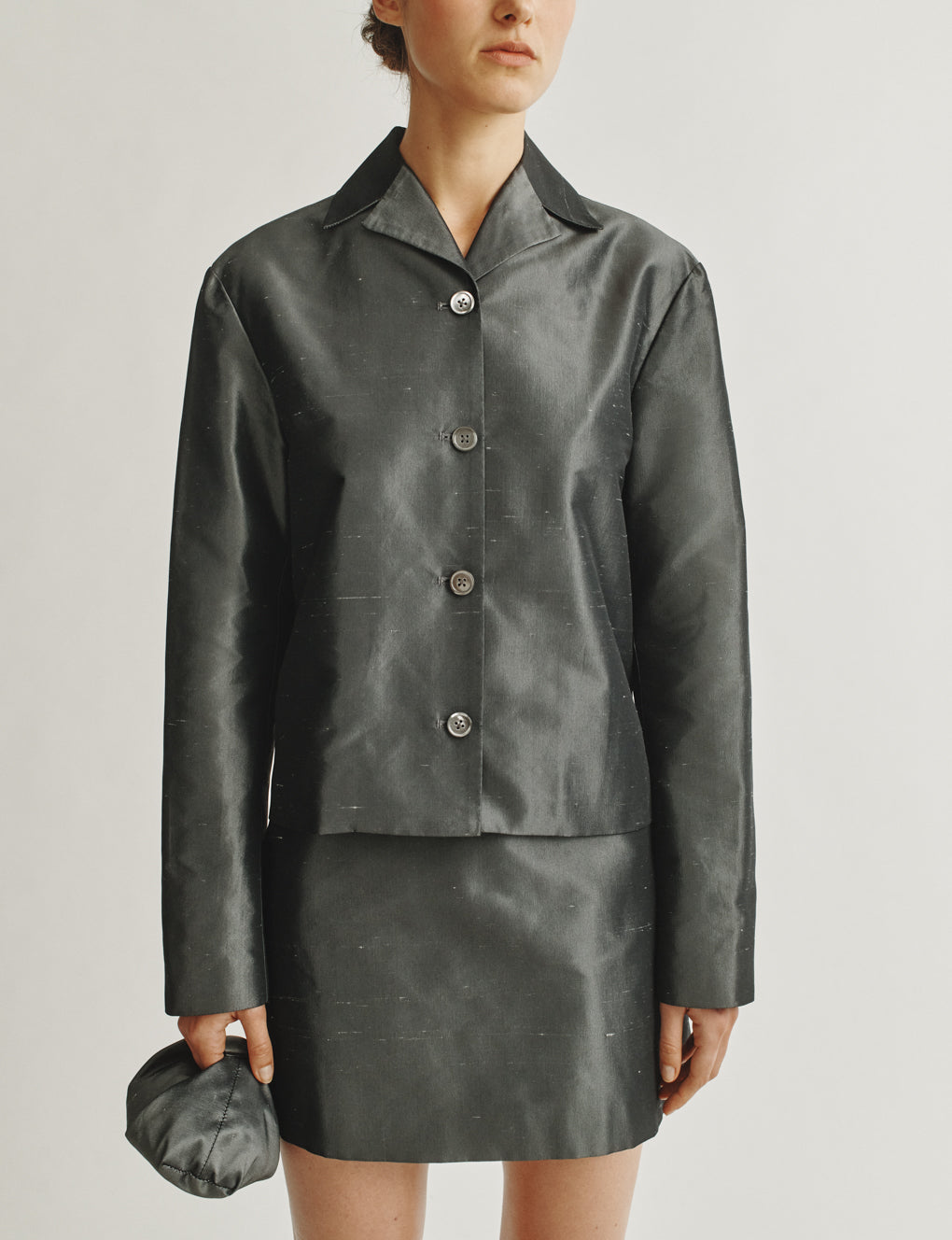 Womens | The Barrett Jacket In Silk Shantung | Charcoal