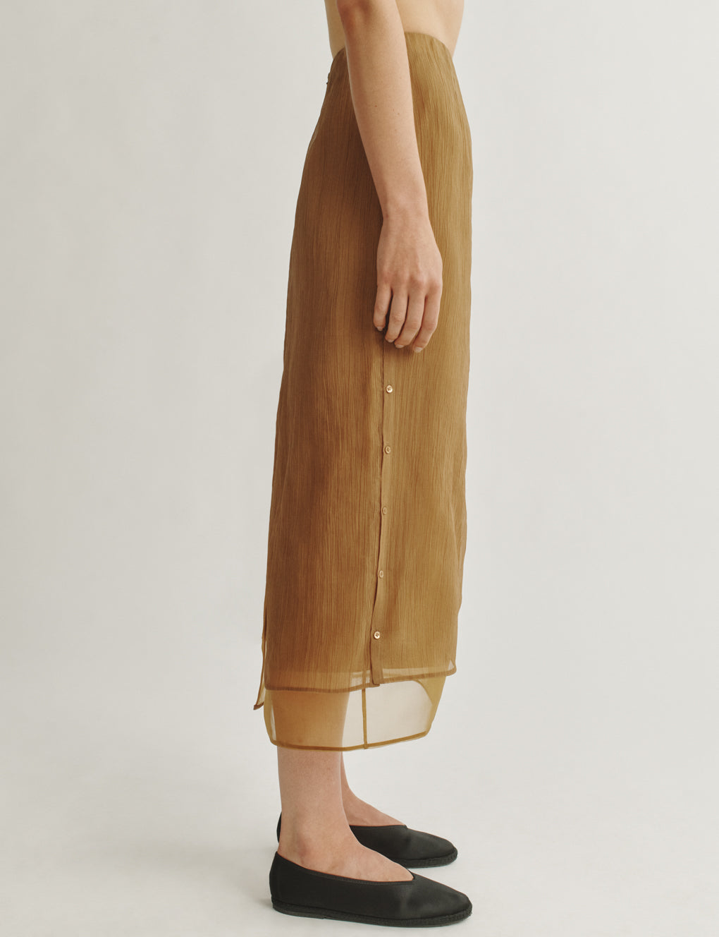 Womens | The Sheer Overlay Skirt in Starched Chiffon | Bronze