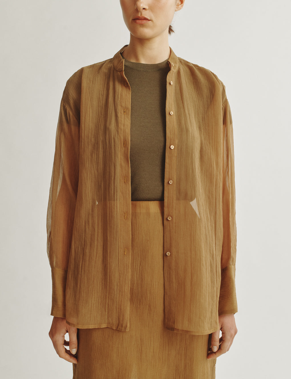 Womens | The Oversized Shirt in Starched Chiffon | Bronze