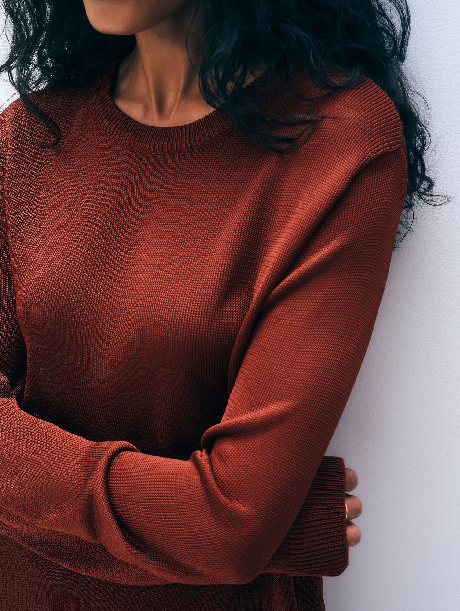 Luster Viscose Long Sleeve Crewneck | Rich Brown