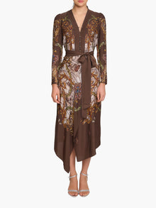 Jewel of Edinburgh Draped Scarf Midi Dress | Brown Multi