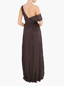 One-Shoulder Pleated Satin Gown | Chocolate