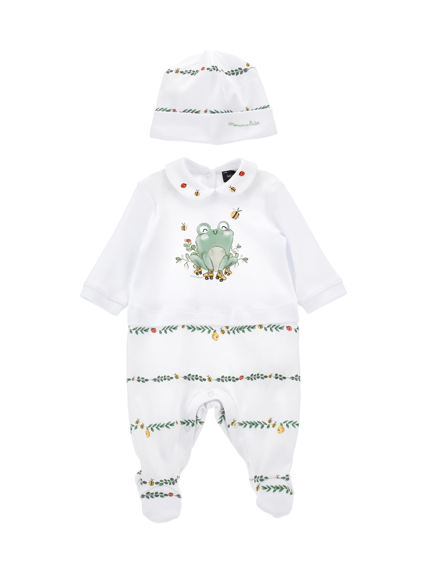Boys | Cotton Romper With Bonnet | White/Multicolor