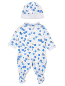 Boys | Printed Cotton Romper With Bonnet | White/Bluette
