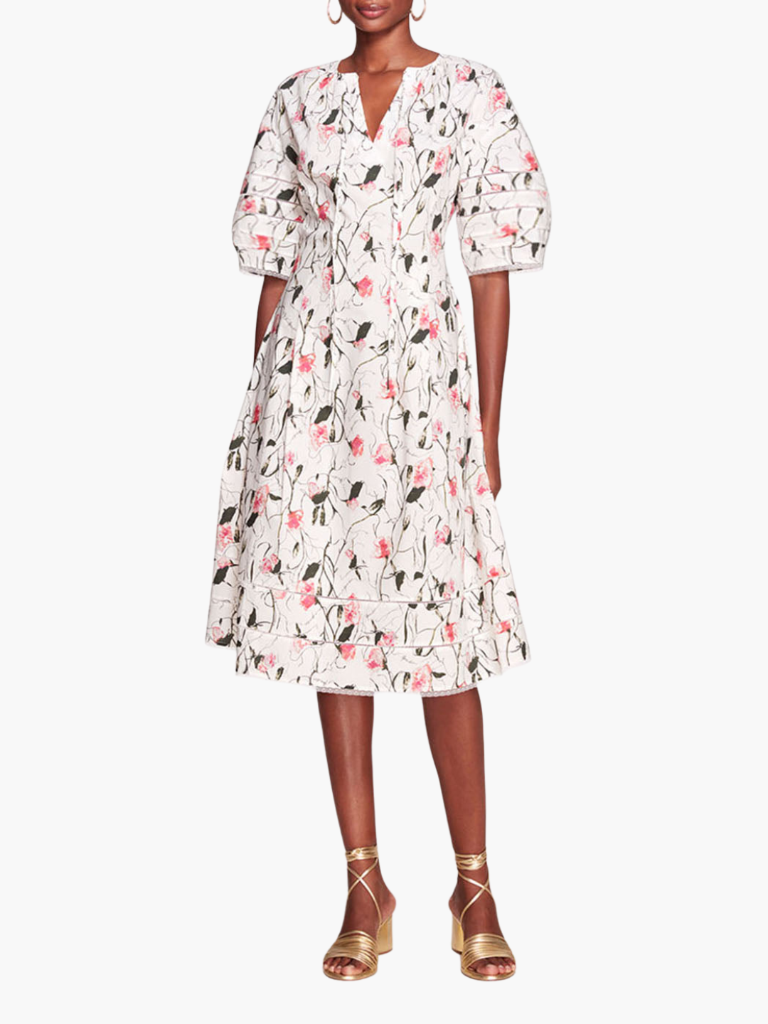 Vintage Aster Floral Print & Lace Midi | Ivory Pink