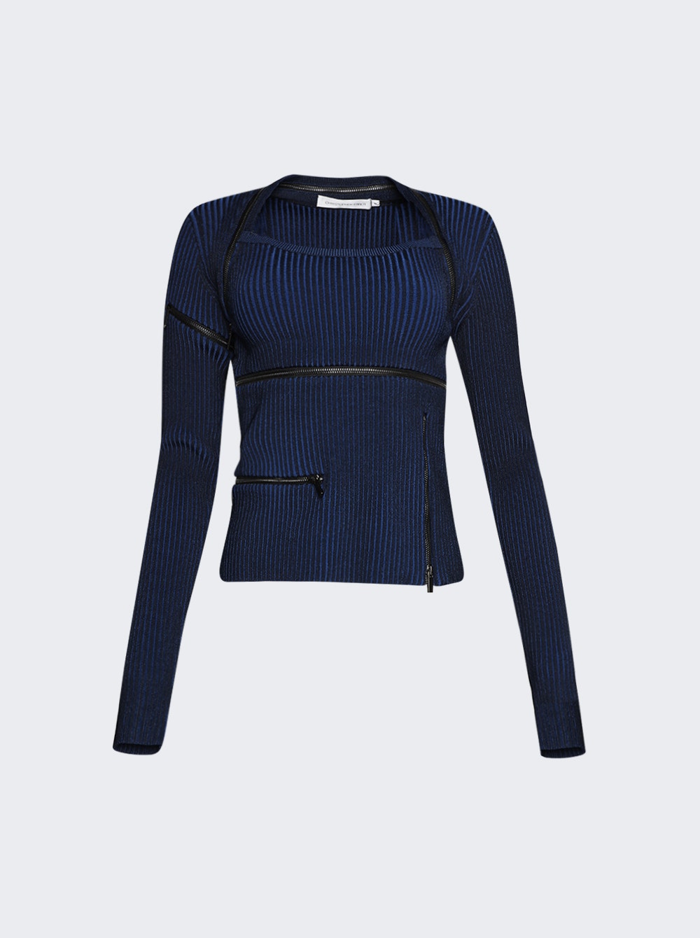 Women | Christopher Esber | Revaler Zipper Long Sleeve Knit Top | Prussian Blue