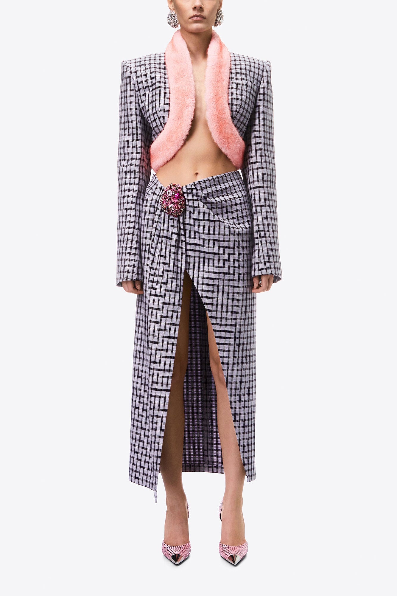 Faux Fur Trim Cropped Blazer | Lilac Multi