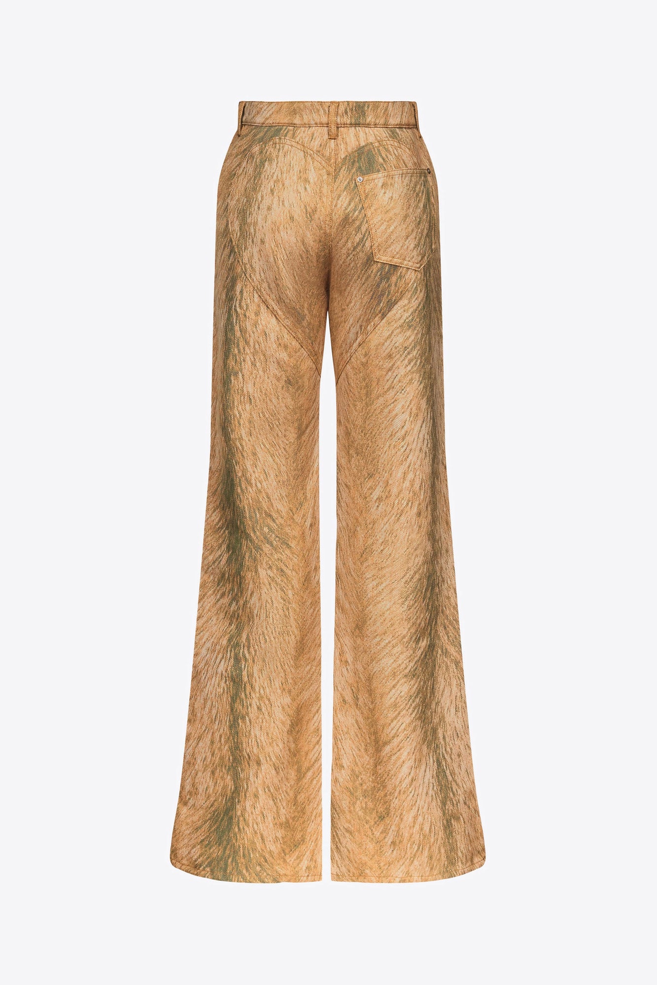 Crystal Button Fur Printed Jeans | Beige Multi
