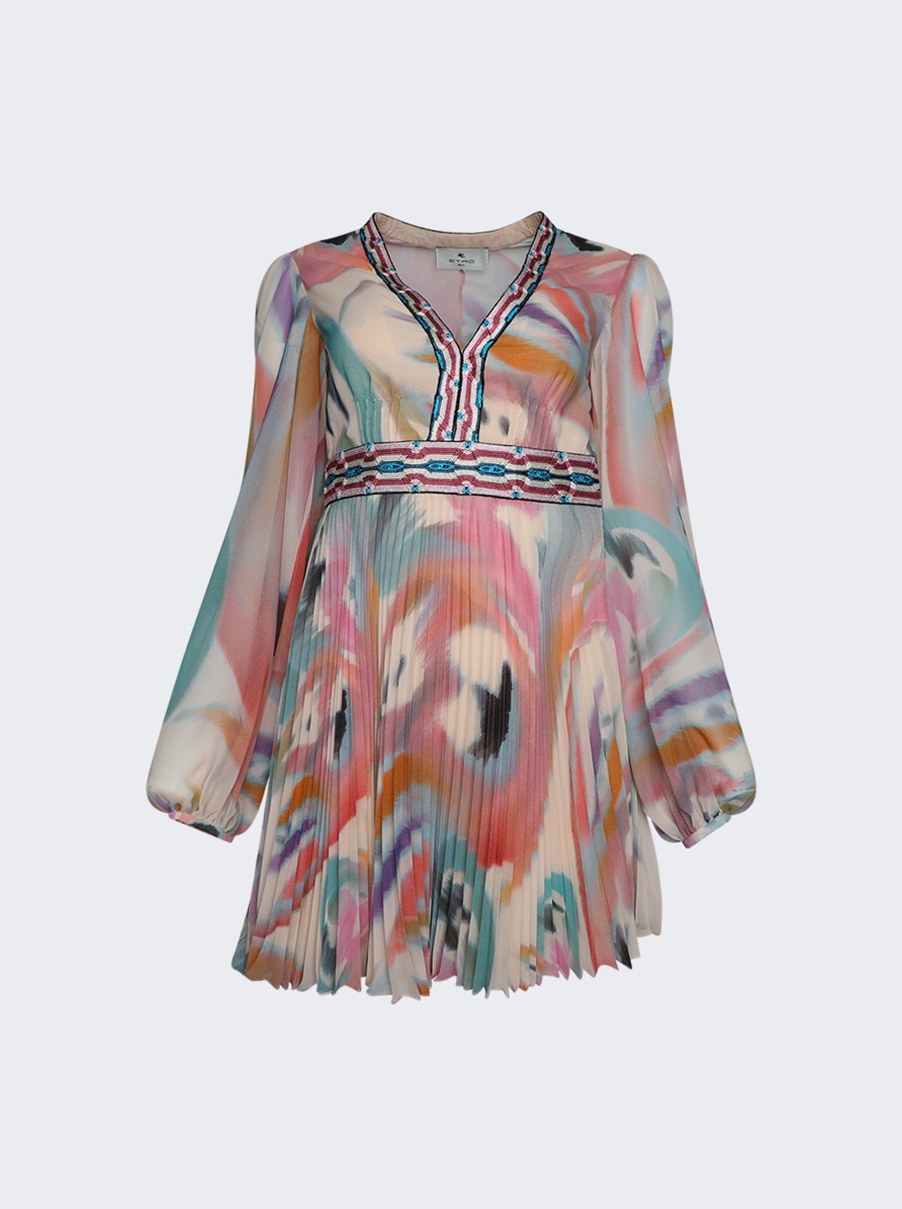 Women | Etro | Pleated Long Sleeve Mini Dress | Butterfly Wing Print