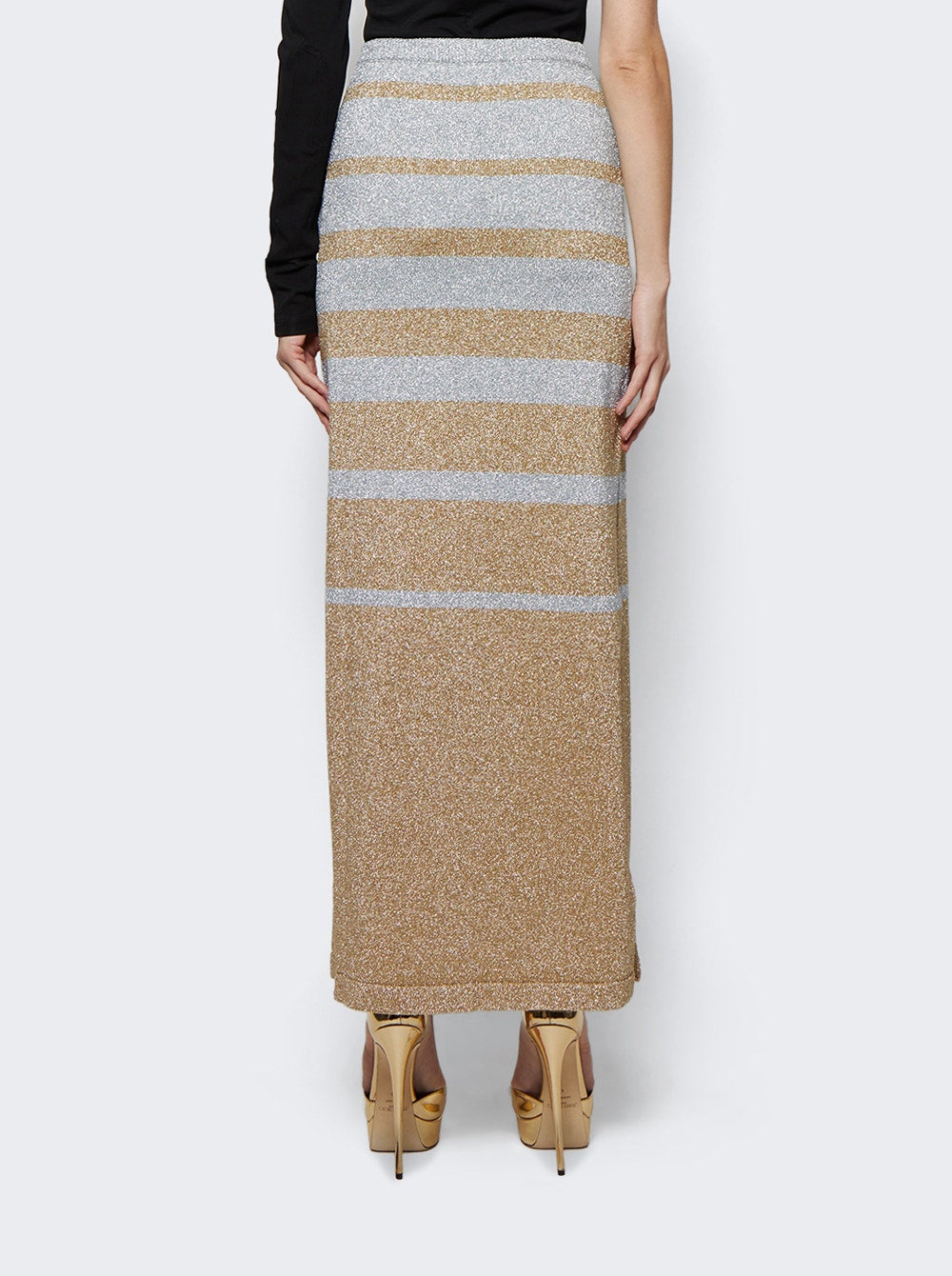 Rabanne | Metallic Stripe Maxi Skirt | Gold & Silver