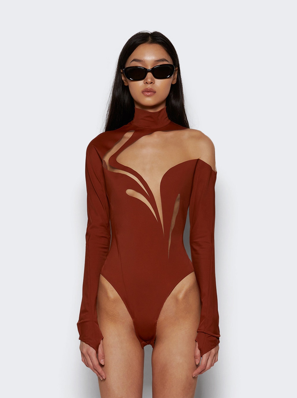 Women | Mugler | Sienna Swirly Bodysuit | Brown & Nude