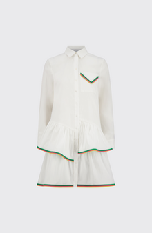 Cotton Poplin Ruffle Dress | White