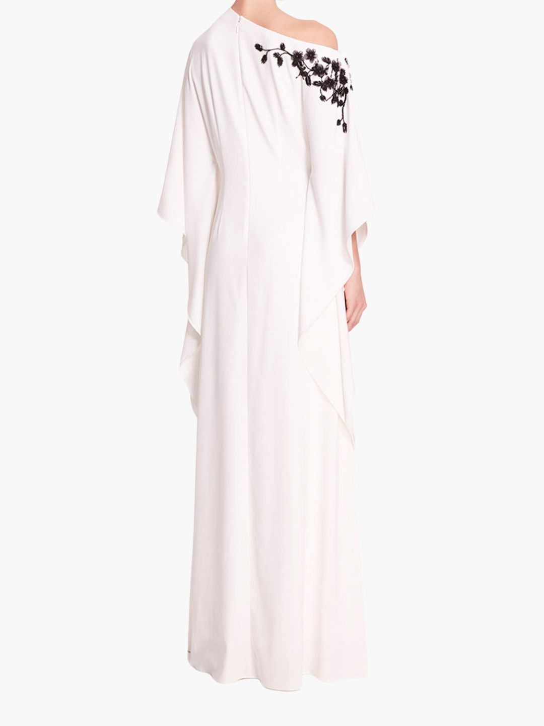 Embroidered Draped Kaftan Gown | White