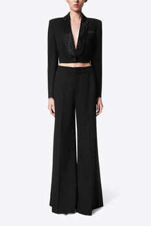 Crystal Embellished Cropped Blazer | Black